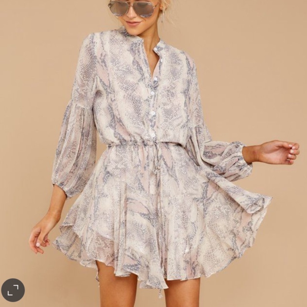 Blush Snake Print Dress Button Down Adjustable New